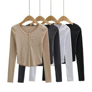 Long Sleeve Ribbed Knit Crop Top