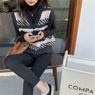 V-neck Striped Cable Knit Vest