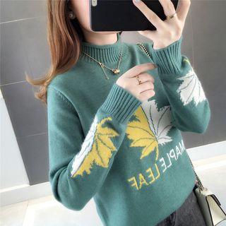 Mock-turtleneck Maple Leaf Print Sweater
