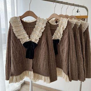 Lace Ruffle Cardigan Coffee - One Size