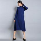 High Neck A-line Midi Knit Dress