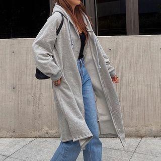 Fleece-lined Hooded Zip Long Jacket