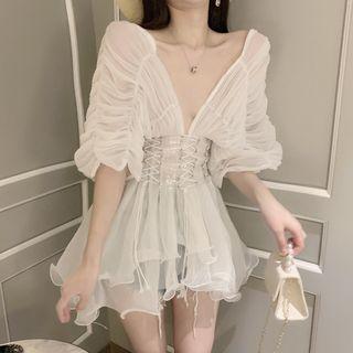 V-neck Mesh Blouse