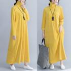 Long-sleeve Turtleneck Midi Dress Yellow - One Size
