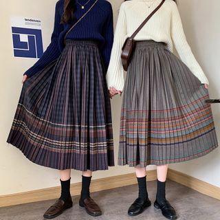 Plaid Pleated Woolen Skirt