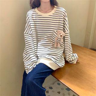 Long-sleeve Striped Bear Loose-fit Sweatshirt
