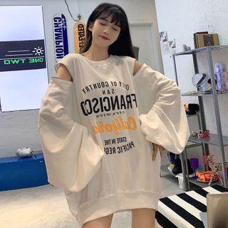 Letter Print Cutout Puff-sleeve Sweatshirt