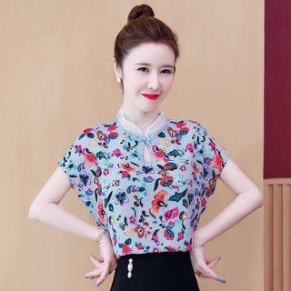 Chiffon Stand-collar Panel Shirt