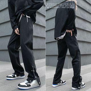 Buttoned Hem Loose Fit Jeans