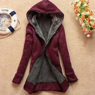 Fleece-lined Hooded Long Zip Jacket
