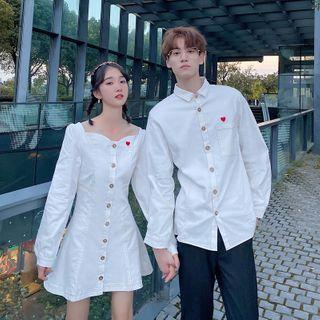 Couple-matching Long-sleeve Shirt / Straight-leg Pants / Mini A-line Dress / Set