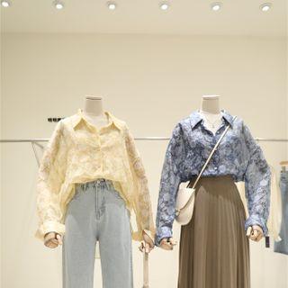 Long-sleeve Flower Patterned Blouse