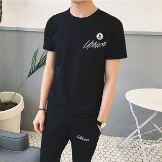 Set: Embroidered Short Sleeve T-shirt + Drawstring Capri Pants