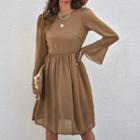 Flared-sleeve Dotted A-line Dress