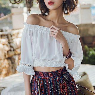 Off-shoulder Crop Chiffon Blouse