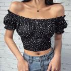 Off-shoulder Shirred Zip Cropped T-shirt