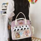 Set: Cow Print Panel Nylon Crossbody Bag + Bag Charm