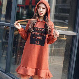Ruffle Hem Lettering Hoodie Dress