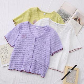 Butterfly-accent V-neck Crop T-shirt