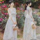Cold-shoulder Lace Floral Maxi Dress