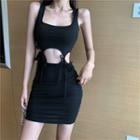 Cut-out Sleeveless Mini Sheath Dress Black - One Size