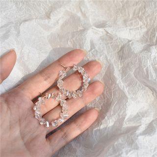 Faux Crystal Hoop Earring 1 Pair - Transparent & Gold - One Size