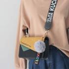 Lettering Color Panel Faux Leather Crossbody Bag