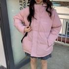 Lettering Print Padding Zip Hoodie