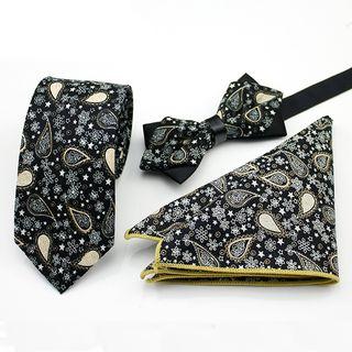 Set Of 3: Printed Neck Tie + Bow Tie + Pocket Square Mz-14 - One Size