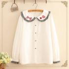 Heart / Flower Embroidered Collar Blouse
