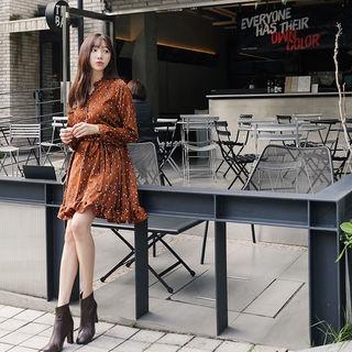 Frill-trim Pattern Shirtdress With Sash