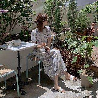 Tie-side Long Printed Dress