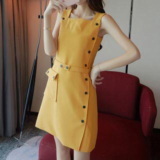 Wide Strap Buttoned A-line Dress