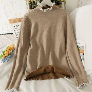 Lace Ruffle-trim Mock-neck Knit Top In 7 Colors