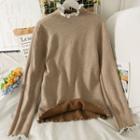 Lace Ruffle-trim Mock-neck Knit Top In 7 Colors