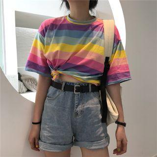 Striped Short-sleeve T-shirt Rainbow - One Size