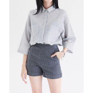 3/4-sleeve Dual-pocket Shirt