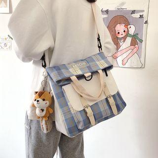Set: Plaid Crossbody Bag + Bag Charm
