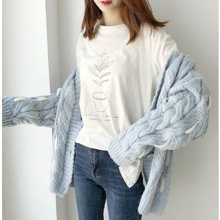 Short-sleeve Plant Print T-shirt Almond - One Size