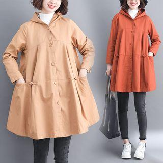 Frog Button Hooded Trench Coat