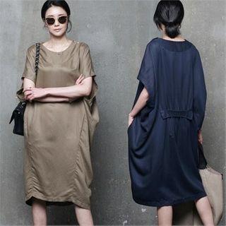 Dolman-sleeve Shirred Shift Dress