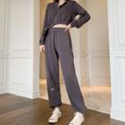 Set: Hood Zip Jacket + Sweatpants Set - Gray - One Size