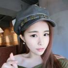 Lettering Faux Leather Newsboy Cap