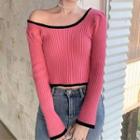 Puff-sleeve Two-tone Top Pink - One Size
