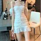 Short-sleeve Cold-shoulder Ruched Mini Dress