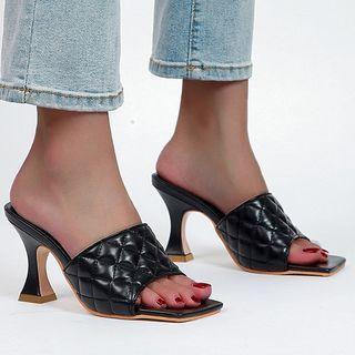 Plain Quilted Chunky Heel Slide Sandals