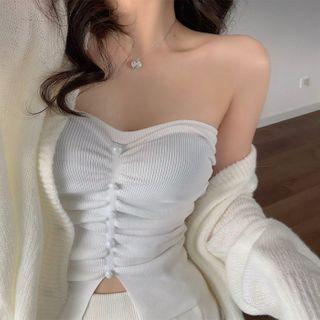 Strapless Knit Top / Cardigan / Midi A-line Skirt