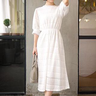 3/4-sleeve Lace Midi Dress