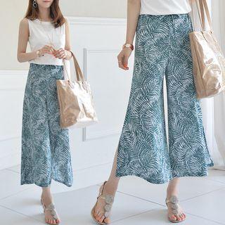 Patterned Slit-hem Chiffon Pants