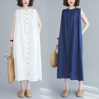 Sleeveless Button-up Midi Shift Dress